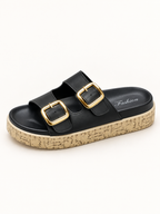 Raven Double-Buckle Platform Slides – Classic Black