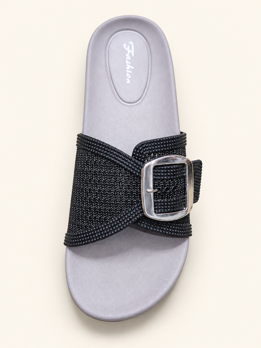 Silver Buckle Contrast Comfort Slides