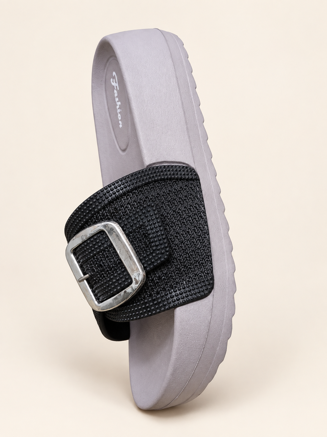Silver Buckle Contrast Comfort Slides