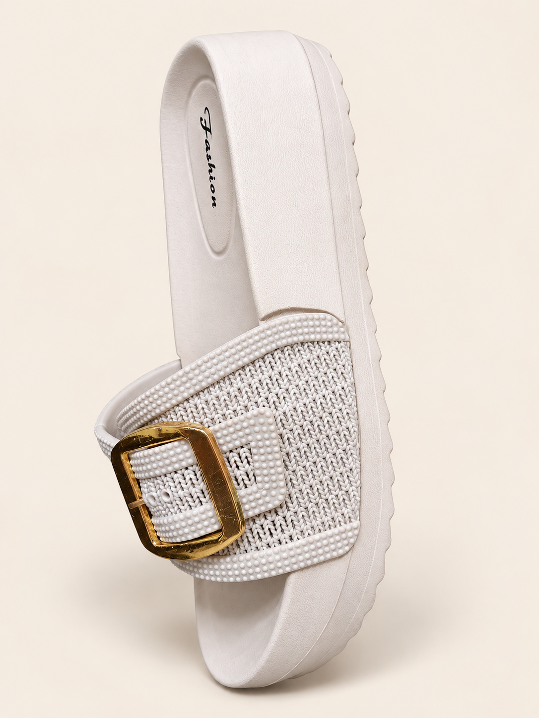 Ivory Gold Buckle Comfort Slides