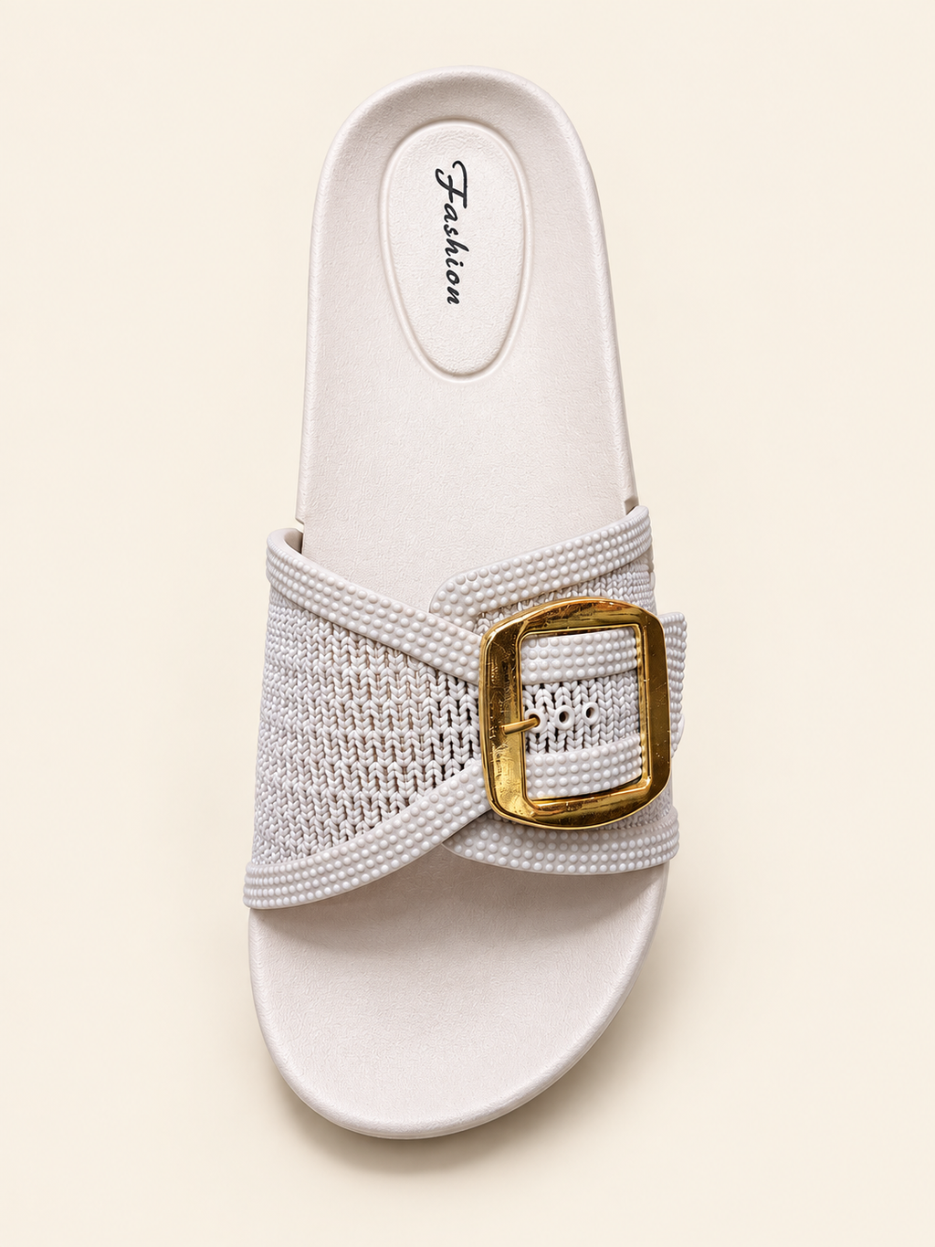 Ivory Gold Buckle Comfort Slides