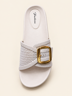 Ivory Gold Buckle Comfort Slides