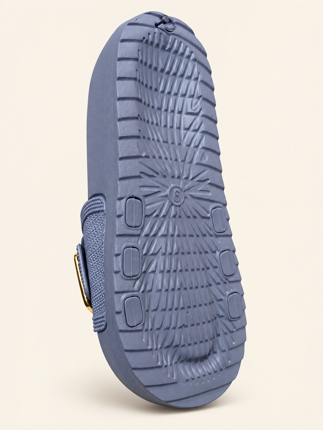 Slate Blue Gold Buckle Comfort Slides