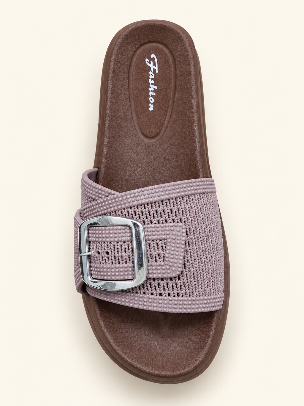 Mocha Mauve Silver Buckle Comfort Slides