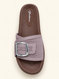 Mocha Mauve Silver Buckle Comfort Slides