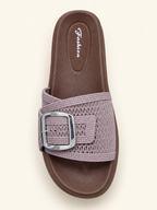 Mocha Mauve Silver Buckle Comfort Slides