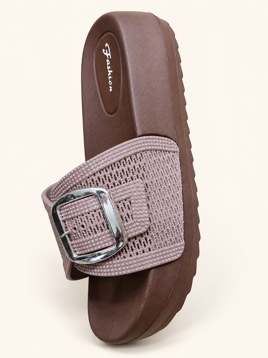 Mocha Mauve Silver Buckle Comfort Slides