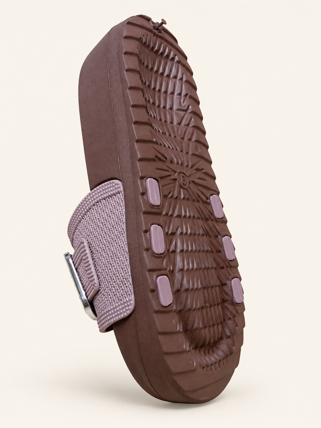 Mocha Mauve Silver Buckle Comfort Slides