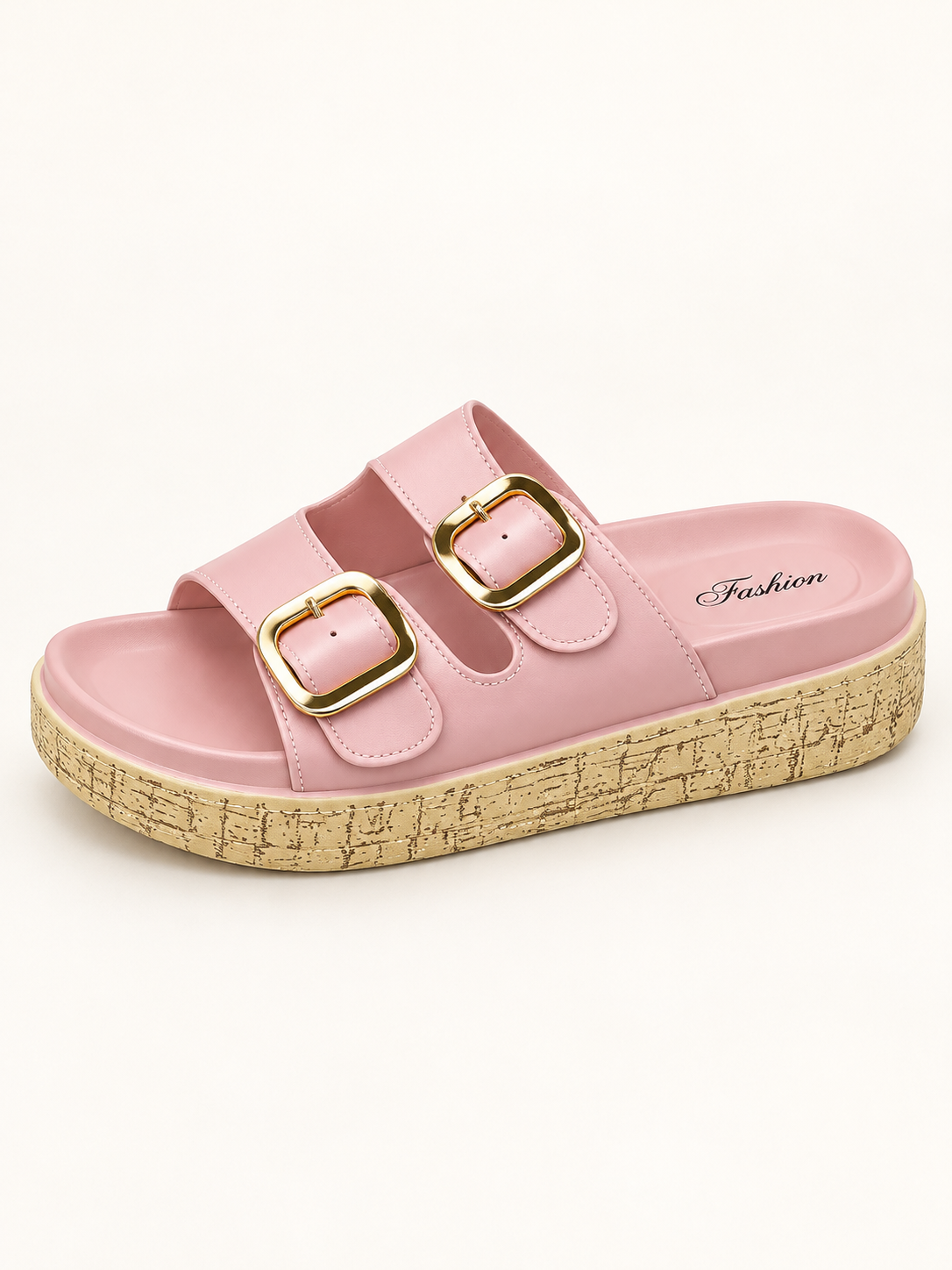Bella Double-Buckle Platform Slides