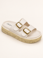 Pearl Double-Buckle Platform Slides – Ivory