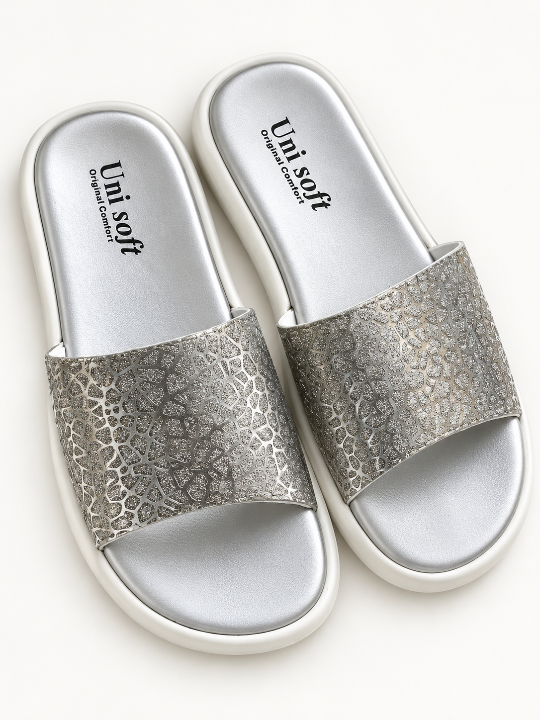 Selene Silver Shimmer Slides